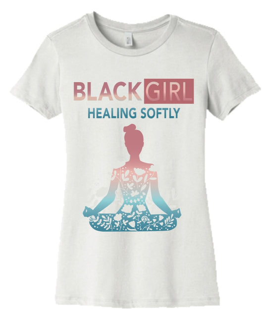 Black Girl Healing Softly Short Sleeve Shirt - Ladies Fitted